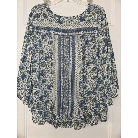 Cynthia Rowley Plus Size 1X Floral Ruffle Bell Sleeve Blouse Cottage Bohemian - Picture 7 of 8